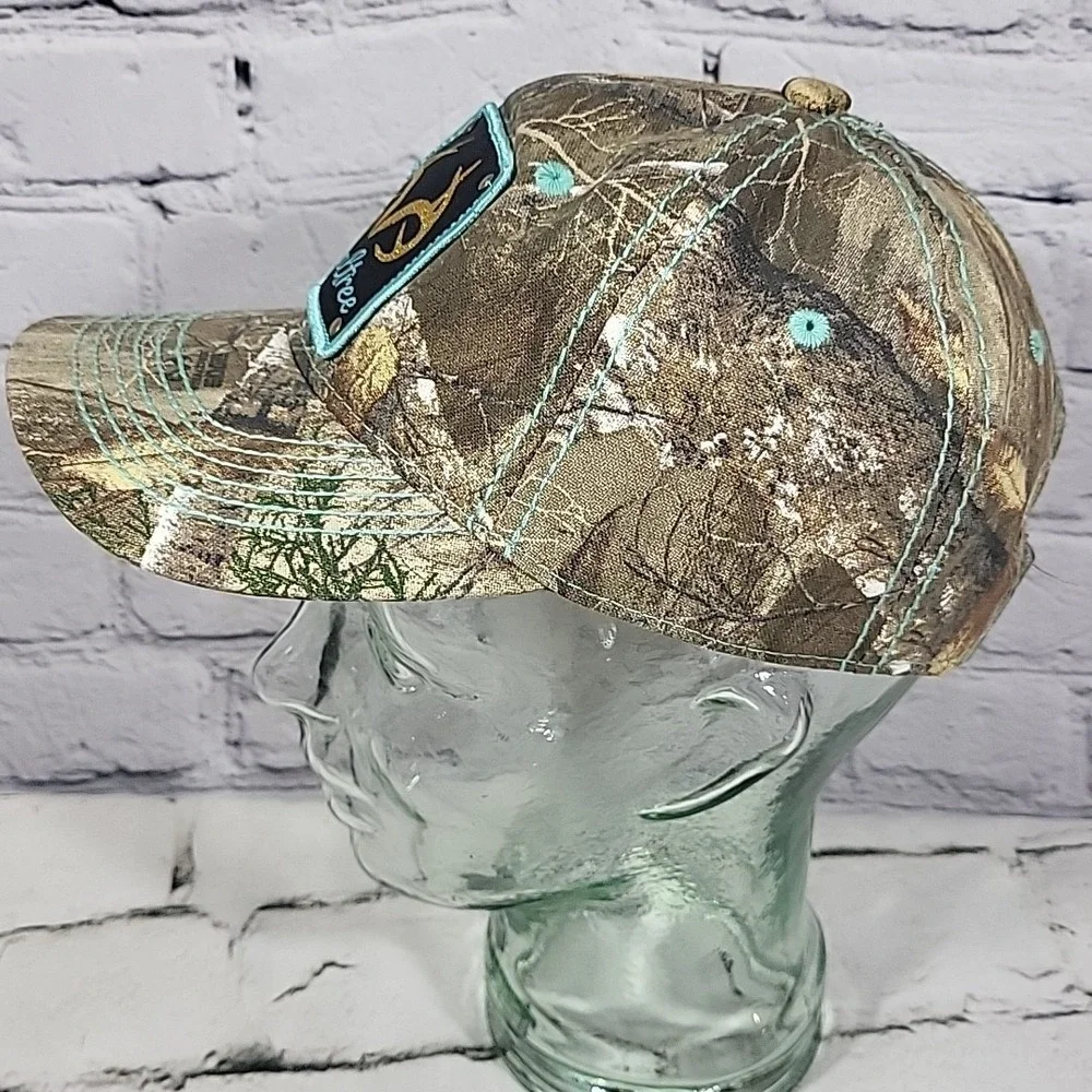 Realtree‎ Hat Womens One Size Camo Teal Glitter Brand Logo Patch Snapback Cap